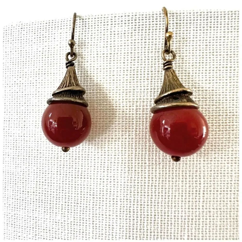 Vintage Sterling silver carnelian drop earrings